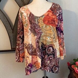 CHICO’S Earthy Tone Paisley Tunic in Cotten Modal Top
